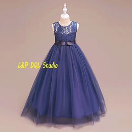 Champagne Flower Girls Dresses Purple,Navy Blue Girls Party Dresses Ball Gown tulle Skirts Lace Top Zipper Back Girls Party Dresses Cheap