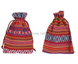 10*14cm National tribal style cotton Drawstring bags Printing Gift bag Pouch package bags Gift hessian mobile power sack Burlap bags