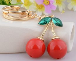 Fashion metal and resin cherry shape key chain Lovely red cherry key ring Handbags fanshion accessories