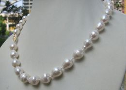 Beautiful 11-13mm Natural south sea baroque white pearl necklace 14k gold clasp 18 inch