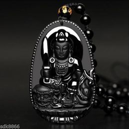 China 100% Natural black Obsidian handCarved Bodhisattva Manjusri Buddha pendant