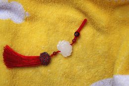 Manual sculpture natural white jade lotus tassel (holy) lucky charm waist pendant