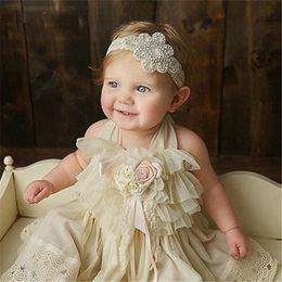 Dantel Bebek Kız Headbands 2017 Lüks Stil Çiçek Kız Hairbands El Yapımı Kristaller Rhinestones 17 cm * 4.3 cm Bebek Kafa Çiçekler
