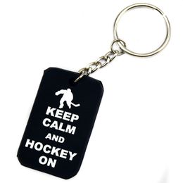 50PCS Keep Calm And Hockey On Silicone Dog Tag Keychain Debossed Logo Filled in Color Promotion Gift