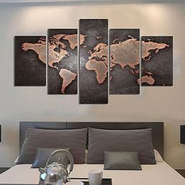 5pcs set unframed vintage world map abstract painting wall art oil painting on canvas textured paintings picture living room decor