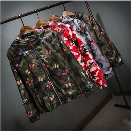 Wholesale- Men Jacket Spring Autumn Fashion Hiphop Hooded Jacket Waterproof Windbreaker Men Thin Jacket Butterfly printing Coat Outerwear