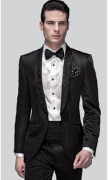 Classic Style Groom Tuxedos Groomsmen One Button Black Shawl Collar Best Man Suit Wedding Men's Blazer Suits (Jacket+Pants+Girdle+Tie) K261