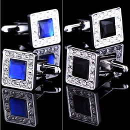 Black drill Cufflinks Crystal Cufflink diamond-borderedl Men's shirts French Cuff Links for wedding Father's day Christmas Gift