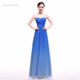 2017 Real Photos Elegant Sweetheart Chiffon Prom Dresses Gradient Blue Long Formal Evening Party Gown BM97