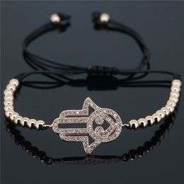 Charm Bracelets Wholesale- Anil Arjandas Bracelet,Mosaic CZ Crystal Sideway Hamsa & Round Ball Brass Beads Braiding Macrame Bracelet For Wom