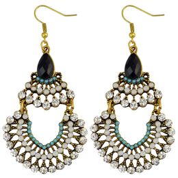 idealway Fashion Bohemia Golden Plated Alloy Multicolor Rhinestone Resins Beads Large Dangling Earrings