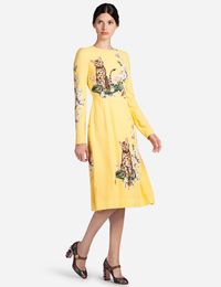 Animal Print Women A-Line Dress Elegant Long Sleeve Dresses 09K570