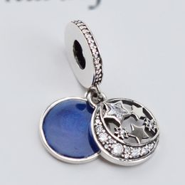 EDELL New Arrival 925 Sterling Silver Charms sky star moon blue crystal pendant Beads women jewelry Fit for Pandora Bracelets & Bracelet