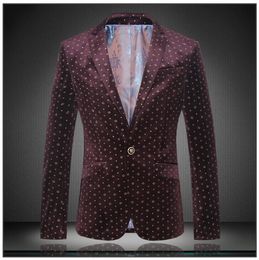 Wholesale- 2016 new Autumn winter England style Gold velvet printed suit men casual Slim single button printed suit for men size M-4XL
