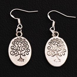 Oval Family Tree Earrings 925 Silver Fish Ear Hook 30pairs/lot Antique Silver Chandelier E203 41.5x14.9mm