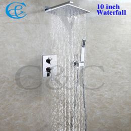 Bathroom Waterfall Shower Faucet Set 10 Inch Brass Chrome Rainfall Shower Heads With Embedded Box Shower Mixer Valve 002V-WS25X25-2G