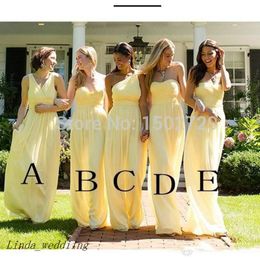 2019 Cheap Mixed Styles Long Bridesmaid Dress Yellow Chiffon Floor Length Formal Maid of Honor Gown Plus Size Custom Made