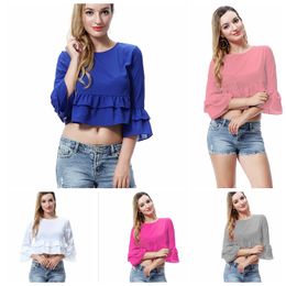 solid pure Colour boat neck women's T-shirt flouncing girls fashion casual tank top lady top tees