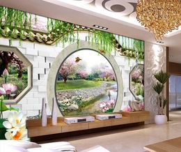 Custom any size Dream 3d spring peach round door TV backdrop wall mural 3d wallpaper 3d wall papers for tv backdrop