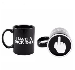 Creative 11oz Ceramic Coffee Mug For Men and Women Have a Nice Day Middle Finger Bottom Finger Funny Coffee Tea Milk Cup Cool Tumbler Novelty Gifts