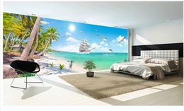Luxury European Modern Sea coconut trees mural 3d wallpaper 3d wall papers for tv backdrop