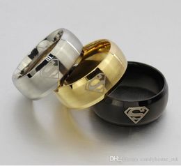 NEUE Mode Gold Silber Schwarz Titan Männer Junge Superman Symbol Edelstahl Ring