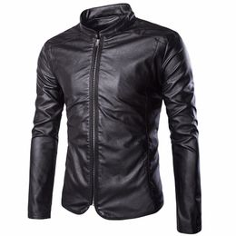 Short Black 5XL Jacket For Mens PU Leather Slim Men Jacket Coats Stand Collar Autumn Wild Motorcycle Long Sleeve Overcoat Men