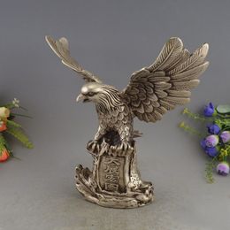 Vieux Chinois FengShui Folk Argent Sculpture Animaux Fly Eagle Hawk Statue Sculpture