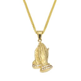 New Arrivel Praying Hands Pendant Necklace Stainless Steel Gold Plated Prayer Jesus Hand for Women Men