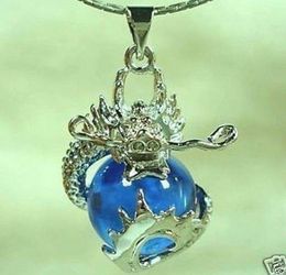 Blue Jade Carved Dragon Pendant Necklace