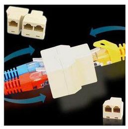 Beige RJ45 8P8C Network Cable Splitter 1 Female to 2 Female F/F Ethernet Connector Couplers CAT5 Wire Modular Jack Socket Adapter