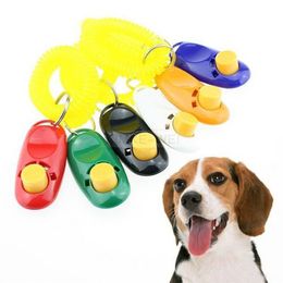 200pcs Pet Dog Cat Click Clicker Pets Train Training Agility Obedience Trainer Aid Wrist Strap New Free Shipping