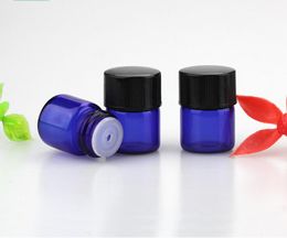 2ML Mini Paint Blue Glass Essential Oil Bottle Orifice Reducer & cap Blue Small Glass Vials 600pcs