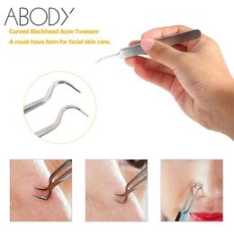 Wholesale-Bend Curved Blackhead Acne Clip Tweezer Stainless Steel Pimple Comedone Remover Extractor Facial Skin Cleaning Tool