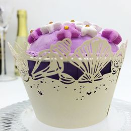 wedding Favours shell Laser cut Lace Cream Cup Cake Wrapper Cupcake Wrappers For Wedding Birthday Party Decoration 12pc per lot