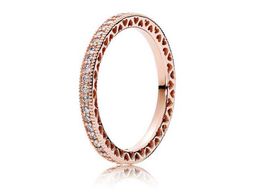 Rose Gold Plated & 925 Sterling Silver Ring Hearts Of European Pandora Style Jewellery Charm Ring Gift