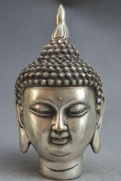 7" Tibet Buddhism Silver Temple Shakyamuni Sakyamuni Amitabha Buddha Head Statue