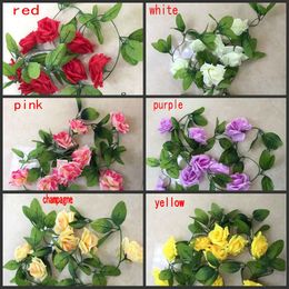 Wholesale simulation rose flower cane hanging fake flower vine heating pipe indoor sitting room decorate condole top plastic flower vine