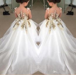 2022New Design Flower Girls Dresses For Weddings Long Sleeves Gold Sequin Pageant Party Gowns First Communion Dress for Child Teens Custom