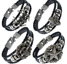 2017 Hot sale Antique Silver Cowhide bracelet 100% cowhide bracelet Buckle Skull spider Star leather Couple Bracelet mix 4 styles 12pcs/lot