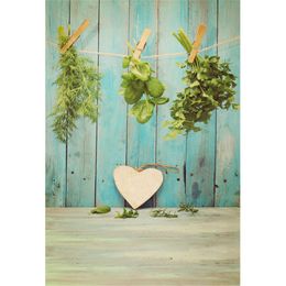 Light Blue Painted Wooden Wall Photography Backdrops Green Vegetables Love Heart Decor Baby Newborn Photo Shoot Props Studio Backgrounds
