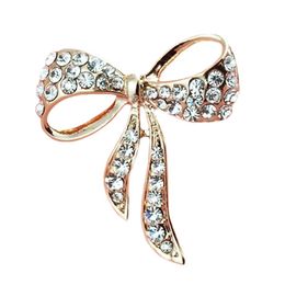 Simple Bowknot Brooch Scarf Pins Czech Crystal Rhinestone Brooches for Women Girl Wedding Bride Brooch Pin Jewelry Gifts