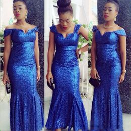 Royal Blue Plus Size Sequined Evening Gowns Cap Sleeve Mermaid Prom Gowns Zipper Back Cheap Formal Party Dress Custom Made