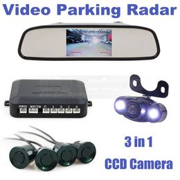 Video Parking Radar 4 Sensors 4.3 Inch Car Mirror Monitor + LED Night Vision Rear View Car Camera Parking Assistance System