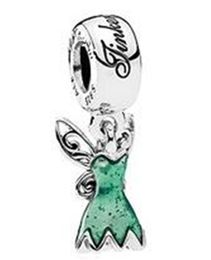 2017 весна 925 стерлингового серебра Tinker колокола платье мотаться очарование шарик с зеленой эмалью подходит Европейский Pandora ювелирных изделий браслеты