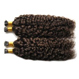 #2 Darkest Brown brazilian virgin hair keratin hair extension deep wave i tip extensions 200g/strands pre bonded hair extensions