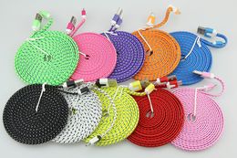 300pcs 10FT 6FT 3FT Noodle Flat Braid Charging Cord color Sync Fabric Micro Wire USB Data Cable Line Samsung S3 S4 S5 Note 2 3 Blackberry