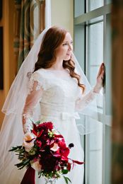 Long Sleeves Wedding Dresses Modest Simple Lace Tulle Mature Bride Wedding Gowns Informal Outdoor Beach Bridal Gowns Custom Made