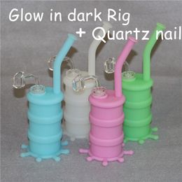 Hot Sale Silicon Rigs Silicone Hookah Bongs Glow in the dark silicon oil dab rigs with Clear 4mm 14mm male quartz nails