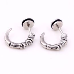 High Quality Titanium Steel Earrings Punk Gothic Eagle Claw Stud Earring Vintage Horn Cone Ear Stud Body Piercing Jewelry Wholesale